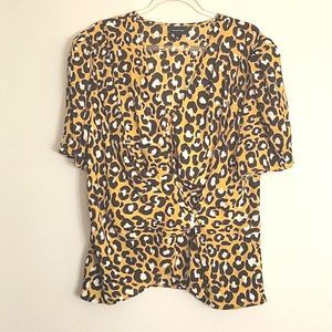 Who What Wear Cheetah Print Short Sleeve Top Blouse Size Large